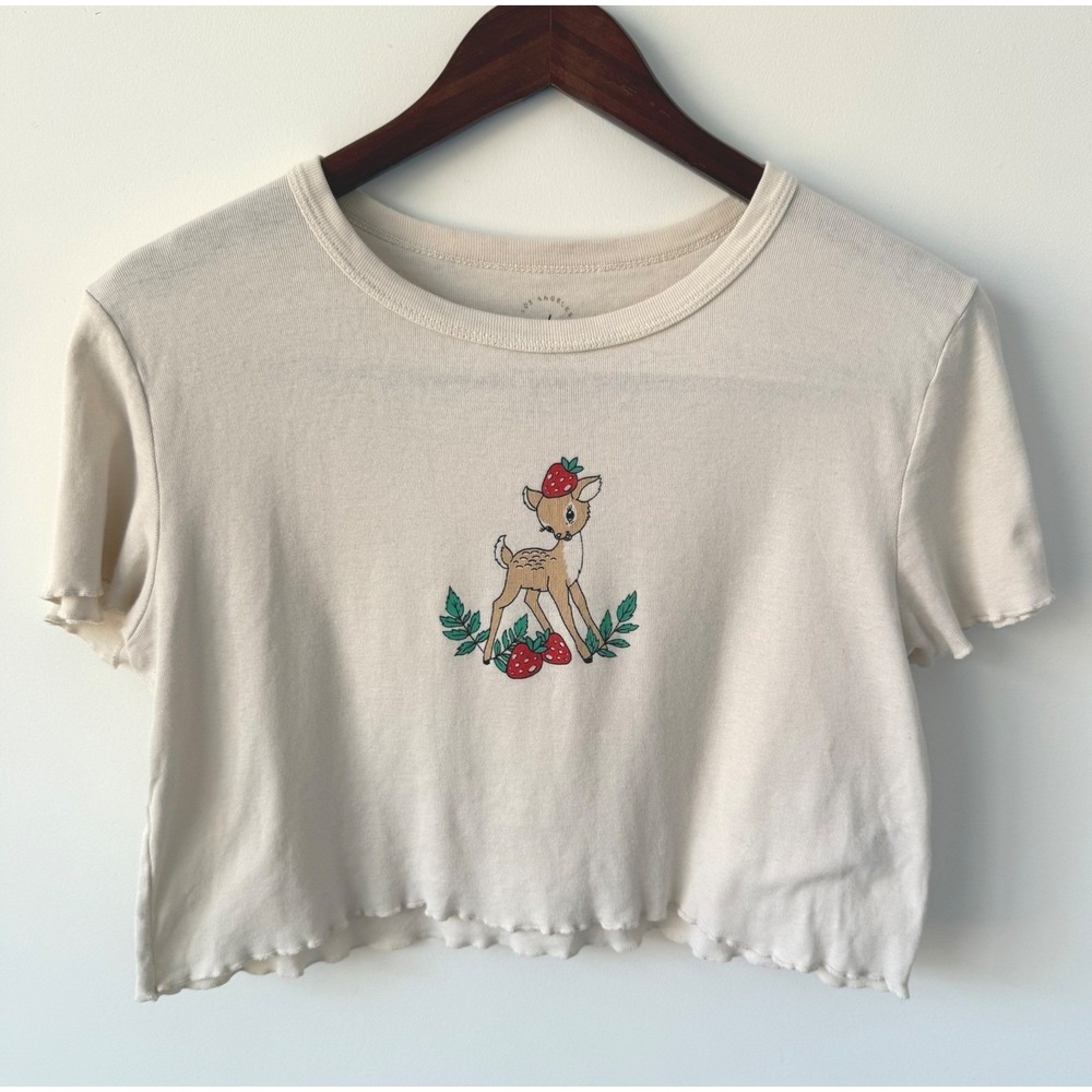 PS/LA Los Angeles California Crop‎ Top Cute Deer Strawberry Graphic Size Medium